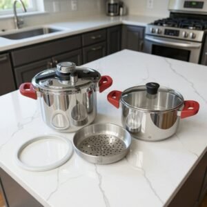 Cocotte 6 Pcs 5+7L en inox 18/10 Avec 03 Système de sécurité KitchenWare Qualité 1er Choix