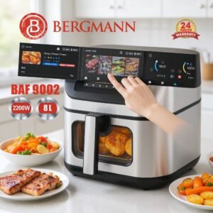 AirFryer inox XL 8L 2200W Double Résistances Avec Fenêtre -Multiprogrammes 200° Bergmann BAF9002 Original